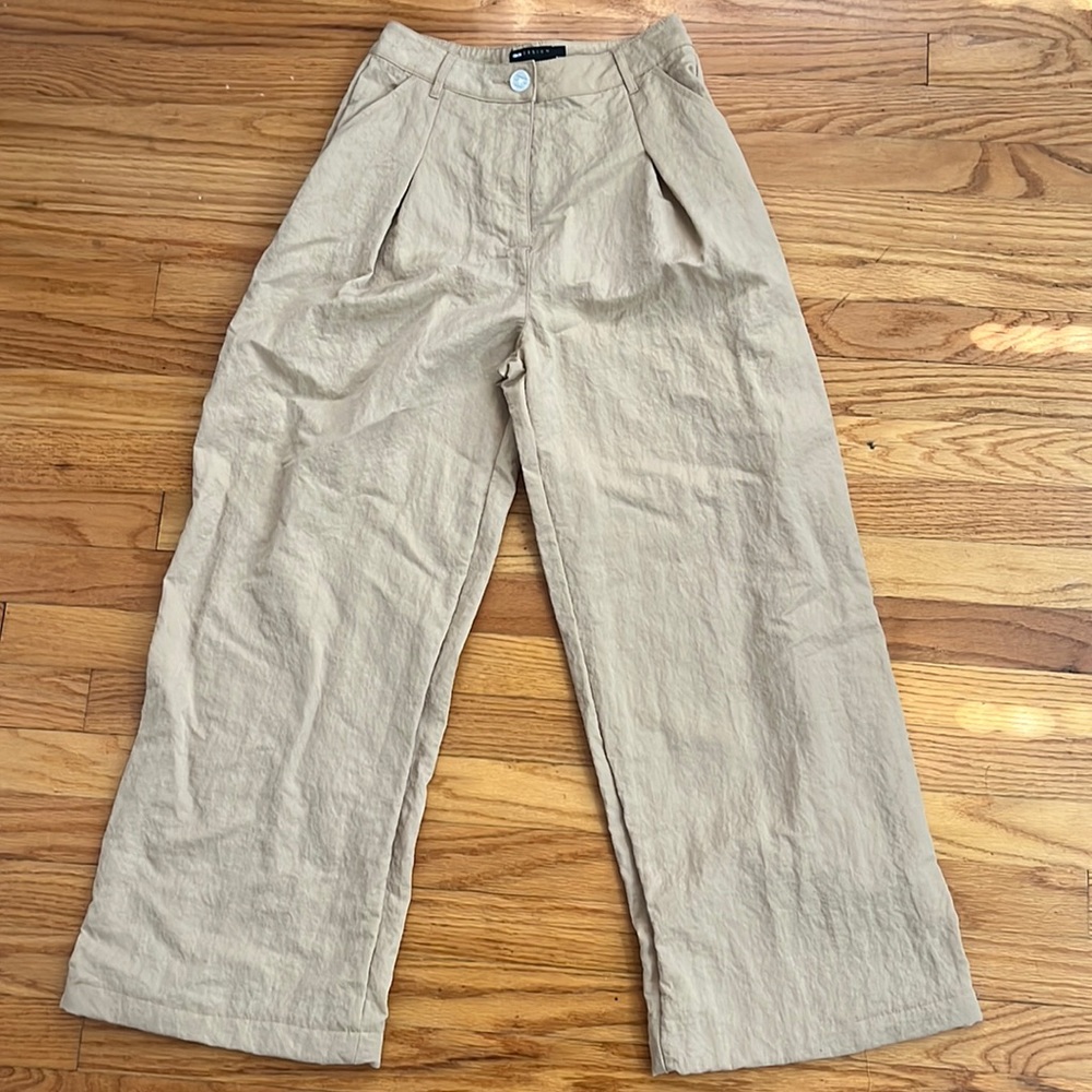 Tan high waisted wide leg textured ASOS pants
